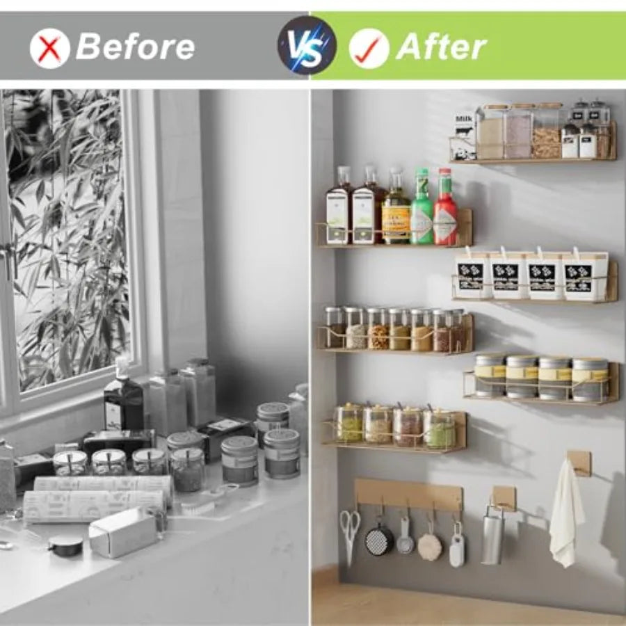 Magnetic Spice Rack for Refrigerator, Magnetic Fridge Shelves W/Adjustable Paper Towel Holder, Hook Rack, Moveable Spice Organi