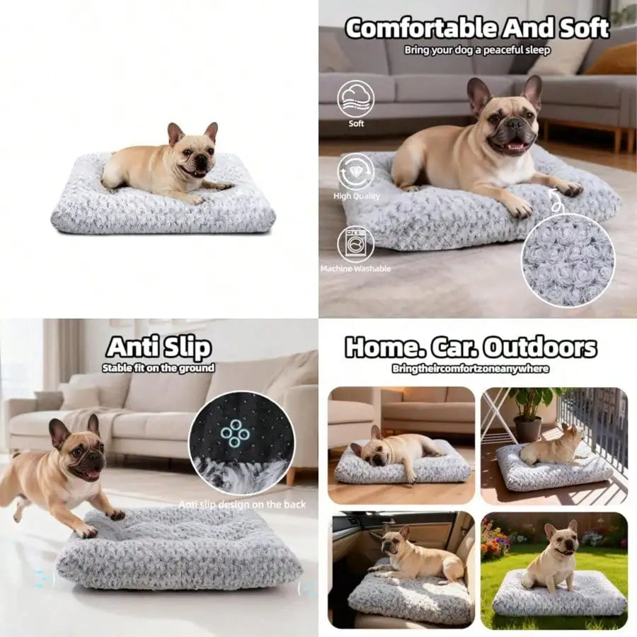 Dog Beds For Small Dogs Deluxe Plush, Washable Small Dog Cat Bed, Indestructible Dog Crate Pad, Anti-Slip Soft Pet Bed, Comfy Kennel Pad For Large, Jumbo, Small, Medium Dogs, 23"X 18"-M, Light Gray