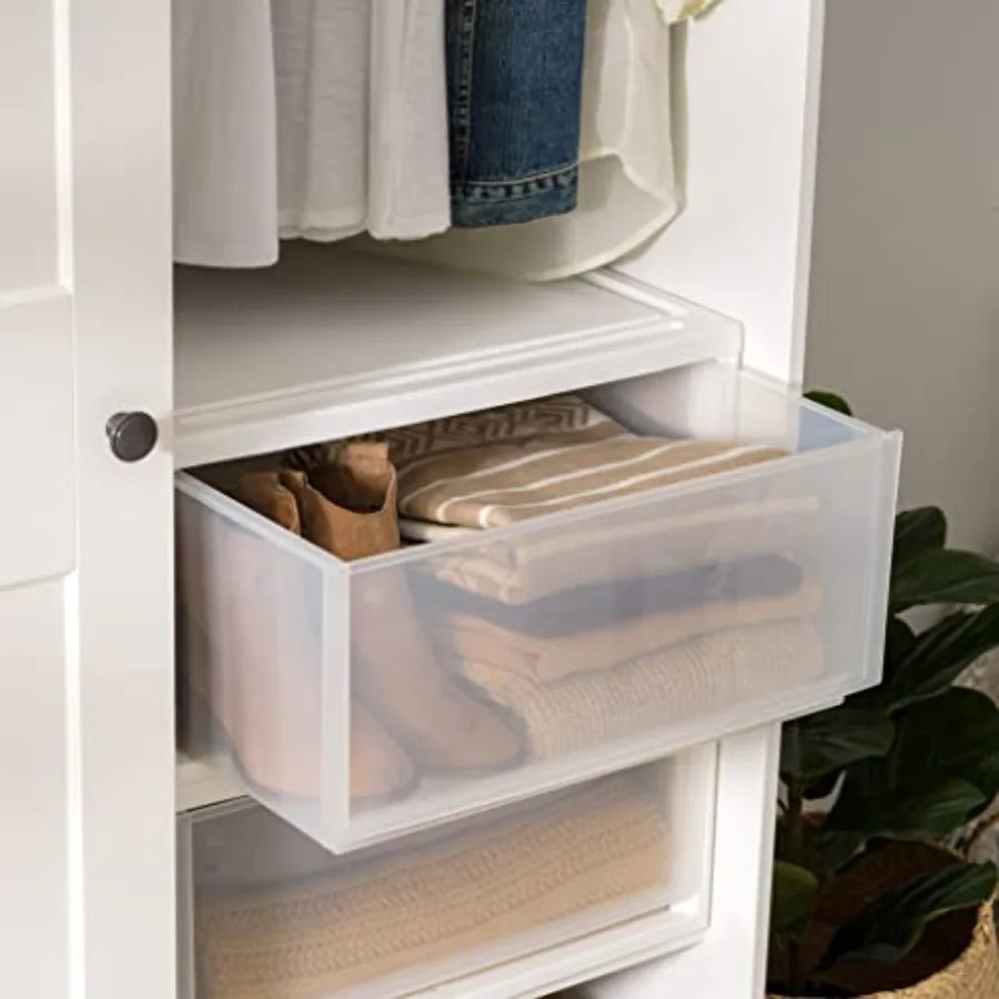 Extra-Large Stackable Storage Drawer Plastic Drawer Organizer with Clear Doors, for Pantry Bedroom Closet Kitchen Under-Sink Ho