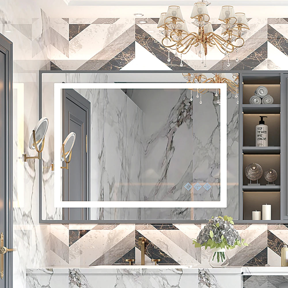 Modern LED Bathroom Vanity Mirror with 3 Colors Lighting, Dimmable, Anti-Fog, Smart Touch Button - 48 x 36inch Wall Mirrors
