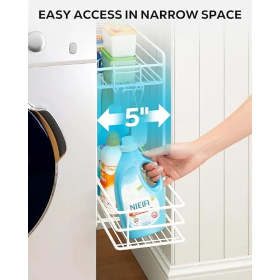 2 Tier Magnetic Shelves for Washing Machine Magnetic Spice Rack for Refrigerator Laundry Room and Kitchen Organizer Storage Bas