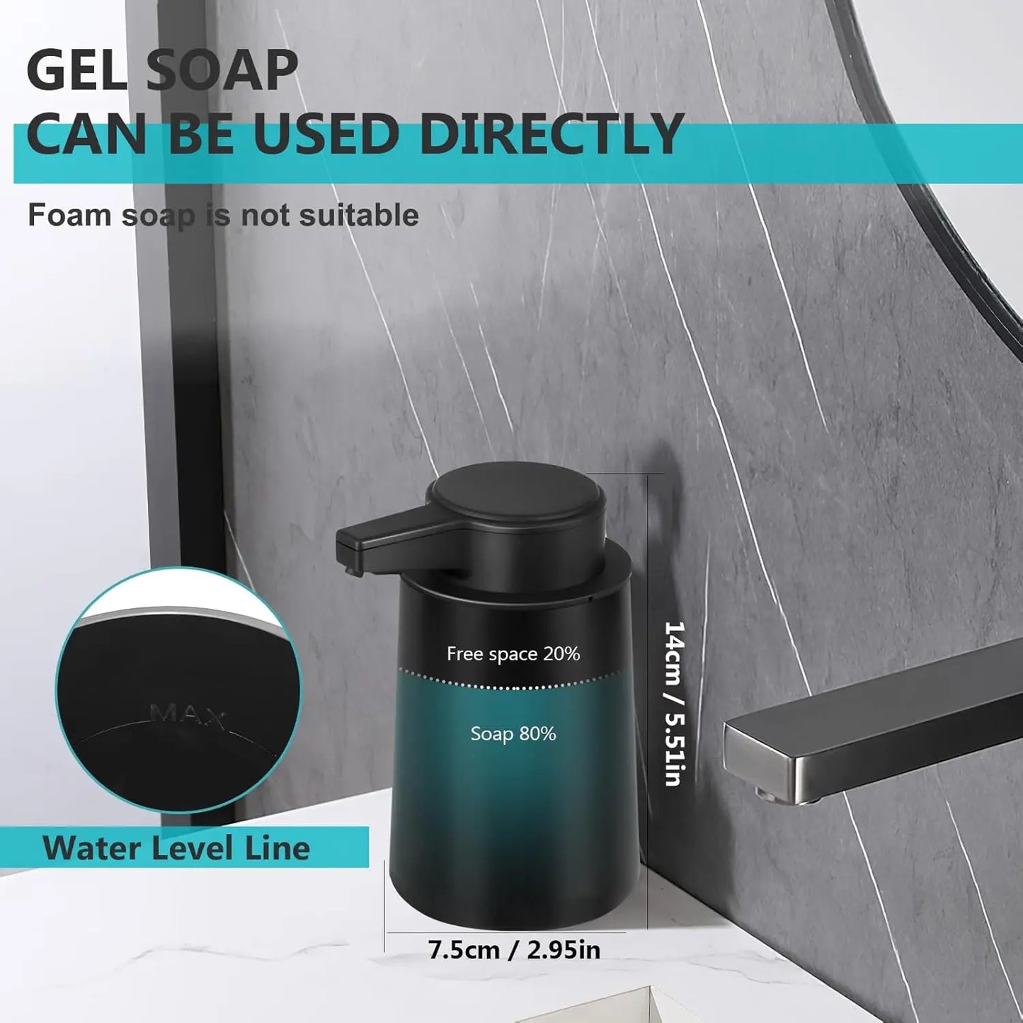 Automatic Soap Dispenser Touchless with 3-Level Adjustable Setting, 9oz Rechargeable Electric Soap Dispenser for Bathroom