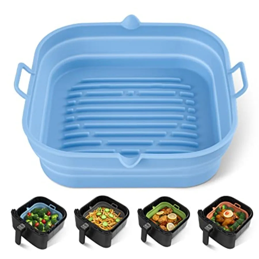 Silicone Air Fryer Liners Square - Reusable Airfryer Collapsible Basket - Easy to Clean Air Fryers Pot for 5.8 to 8 Qt Baking T
