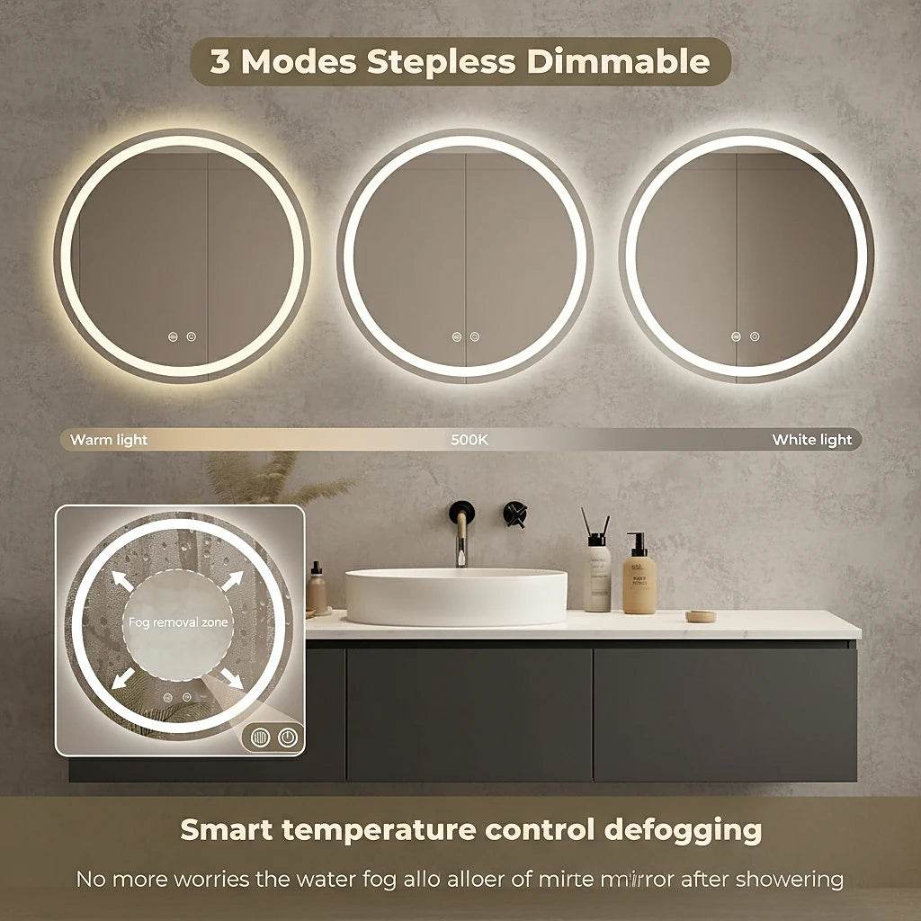 24 in. White LED Bathroom Mirror with Lights, Anti-Fog, Dimmable, Backlit + Front Lit, Lighted Bathroom Vanity Mirror for Wall