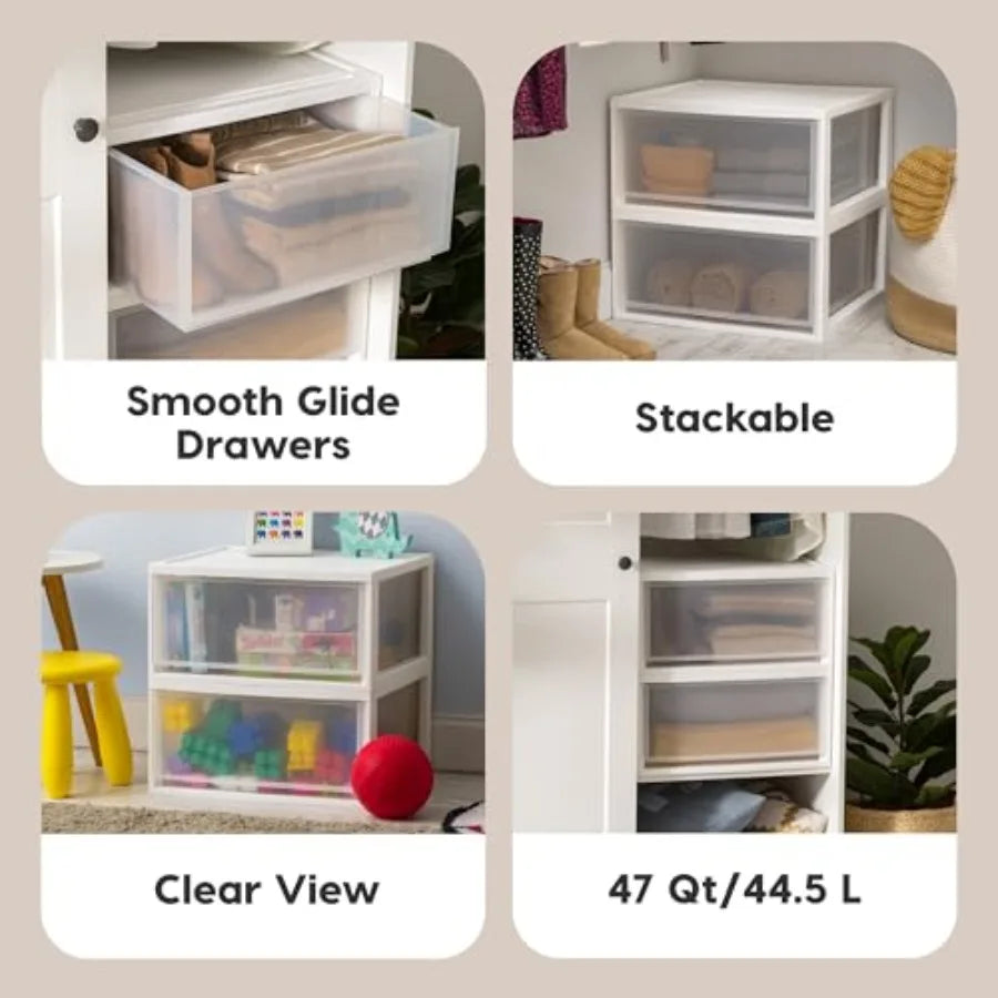 Extra-Large Stackable Storage Drawer Plastic Drawer Organizer with Clear Doors, for Pantry Bedroom Closet Kitchen Under-Sink Ho