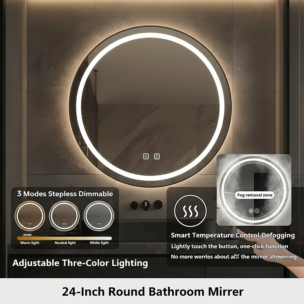24 in. White LED Bathroom Mirror with Lights, Anti-Fog, Dimmable, Backlit + Front Lit, Lighted Bathroom Vanity Mirror for Wall