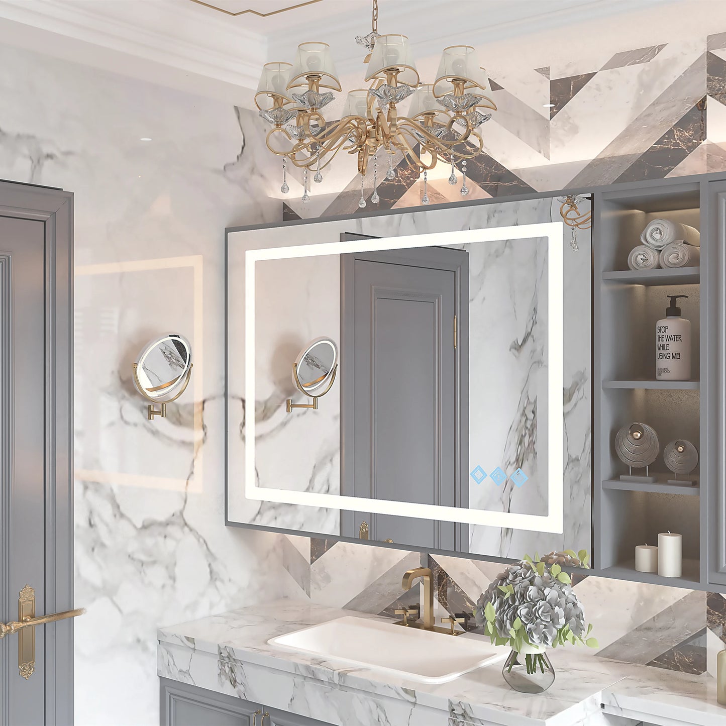 Modern LED Bathroom Vanity Mirror with 3 Colors Lighting, Dimmable, Anti-Fog, Smart Touch Button - 48 x 36inch Wall Mirrors