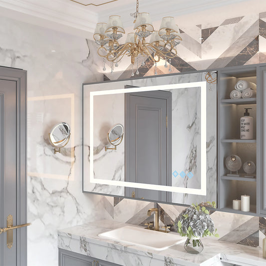 Modern LED Bathroom Vanity Mirror with 3 Colors Lighting, Dimmable, Anti-Fog, Smart Touch Button - 48 x 36inch Wall Mirrors