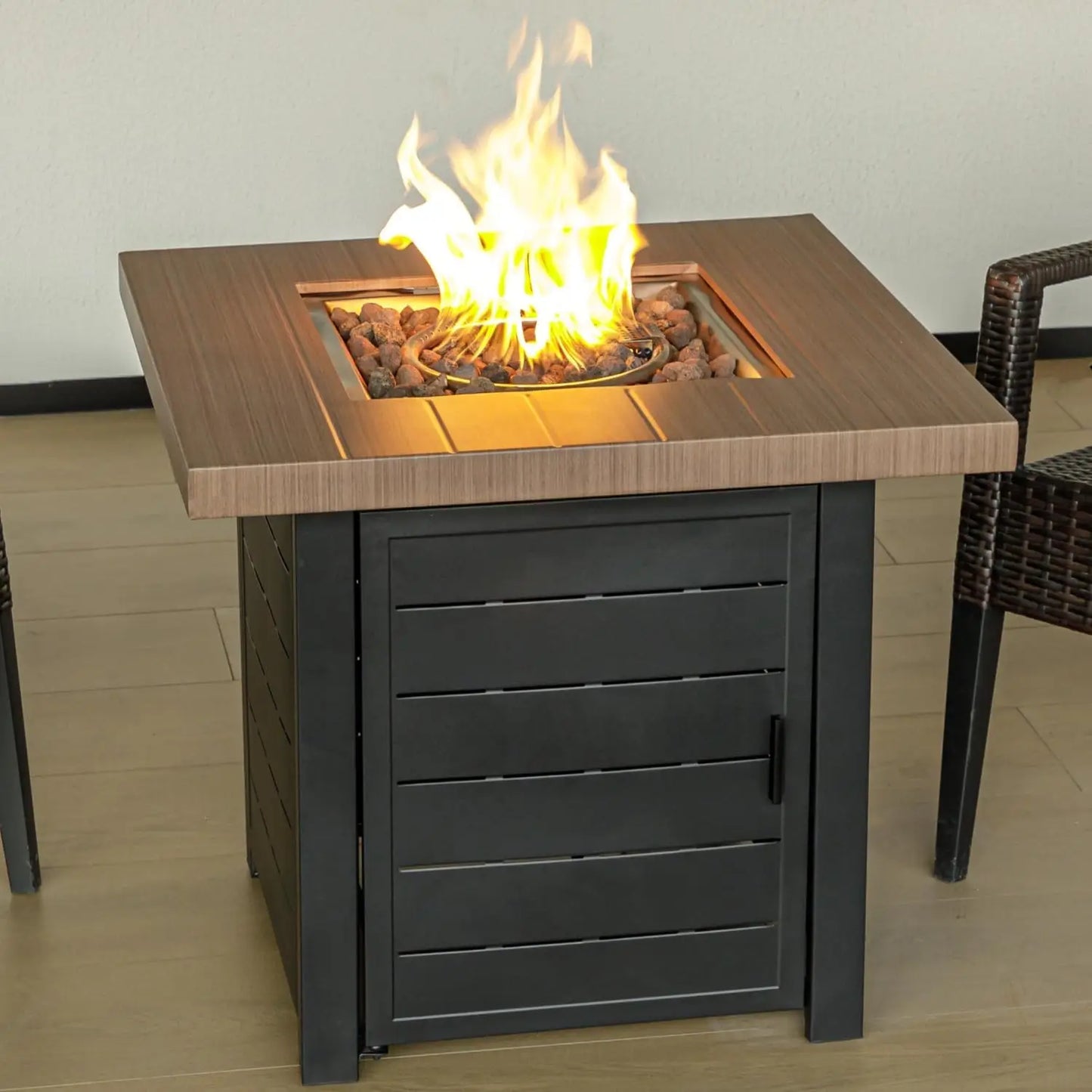 28 Inch Propane Fire Pit Table, Outdoor Gas Fire Pits with Lid & Lava Rock, 50000 BTU Firepit