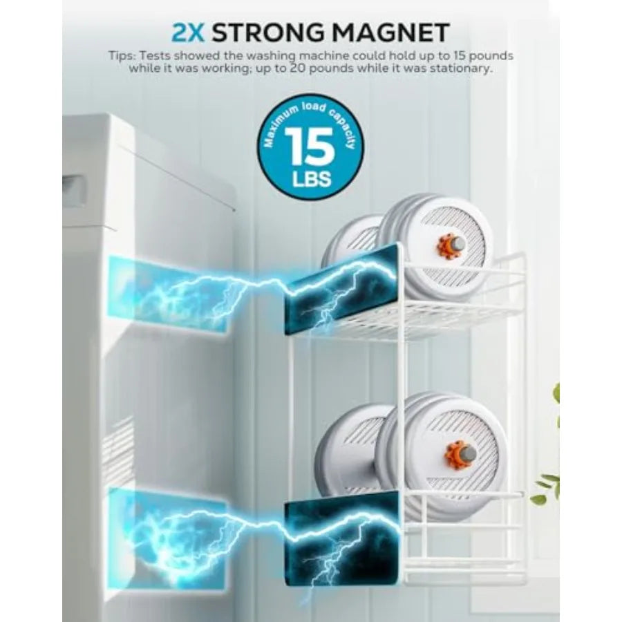 2 Tier Magnetic Shelves for Washing Machine Magnetic Spice Rack for Refrigerator Laundry Room and Kitchen Organizer Storage Bas
